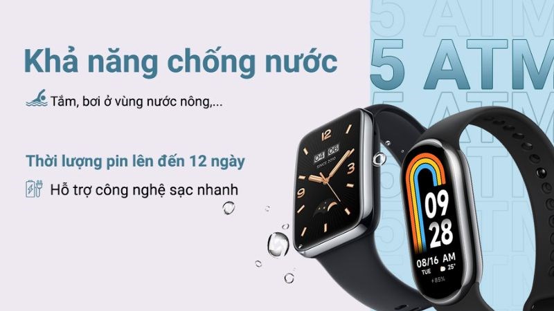 Sản phẩm đều được trang bị chuẩn chống nước 5 ATM Sản phẩm đều được trang bị chuẩn chống nước 5 ATM