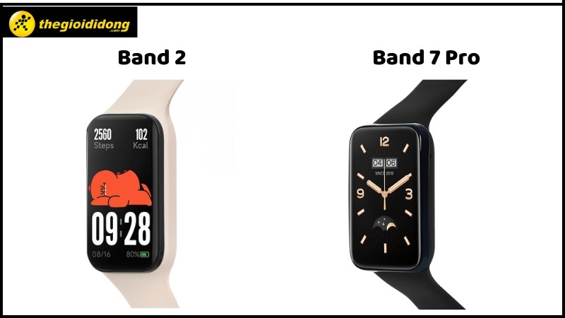 Band 7 Pro có kích thước màn hình lớn hơn Band 2