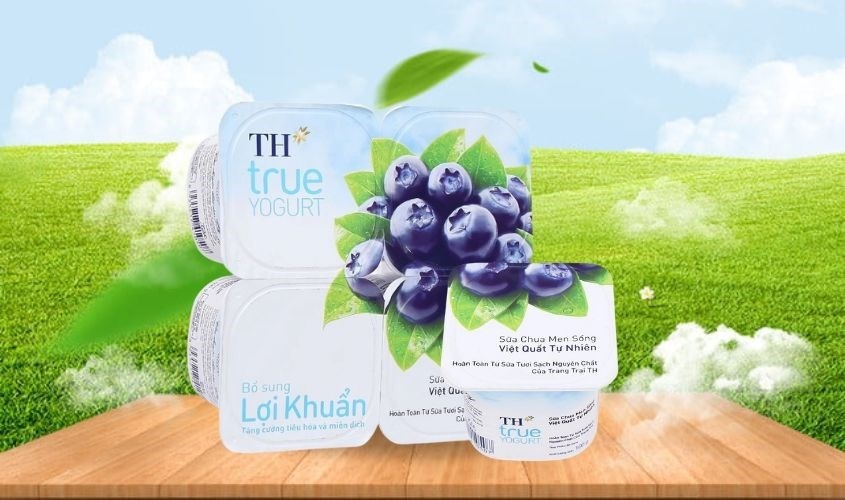 Lốc 4 hộp sữa chua trái cây TH true YOGURT vị việt quất 100g (từ 1 tuổi)