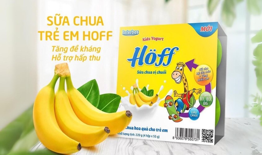 Lốc 4 hộp sữa chua trái cây Hoff vị chuối 55g (từ 6 tháng)