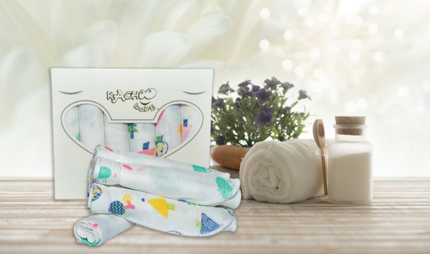 Set 6 cái khăn sữa sợi tre KACHOOBABY 4 lớp 30x30 cm - Màu trắng