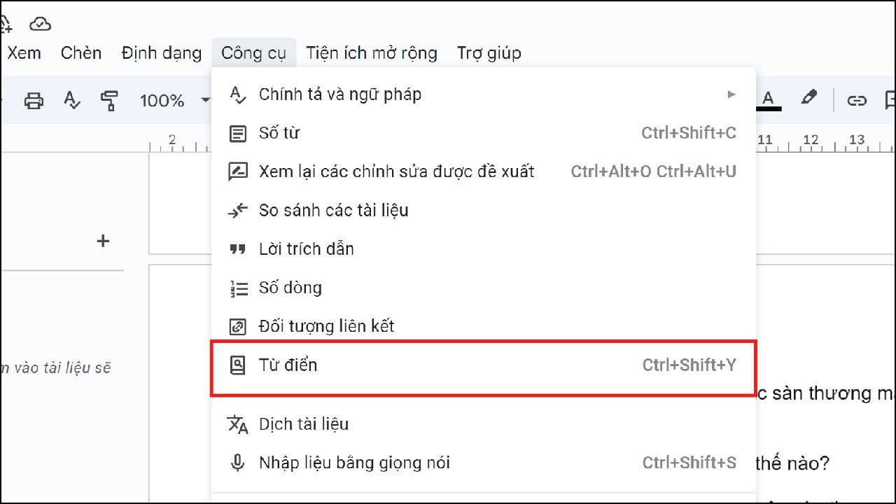 Cách sử dụng từ điển trong Google Docs