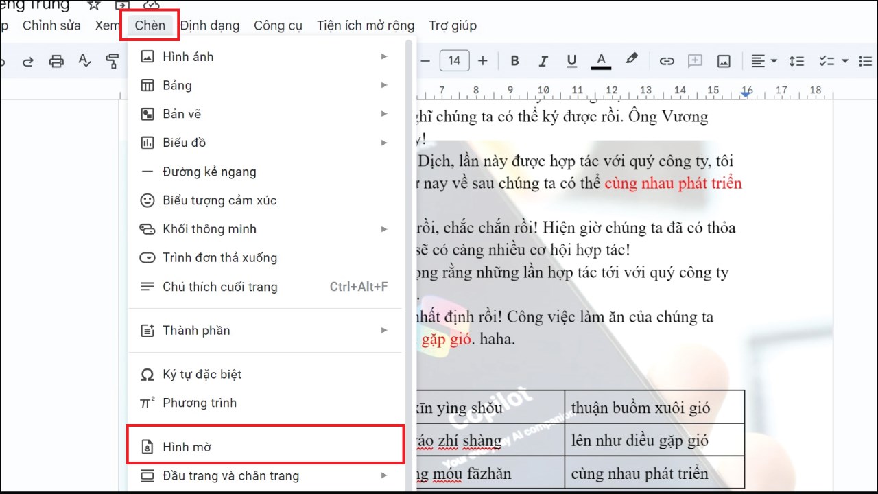 Cách chèn Watermark trong Google Docs