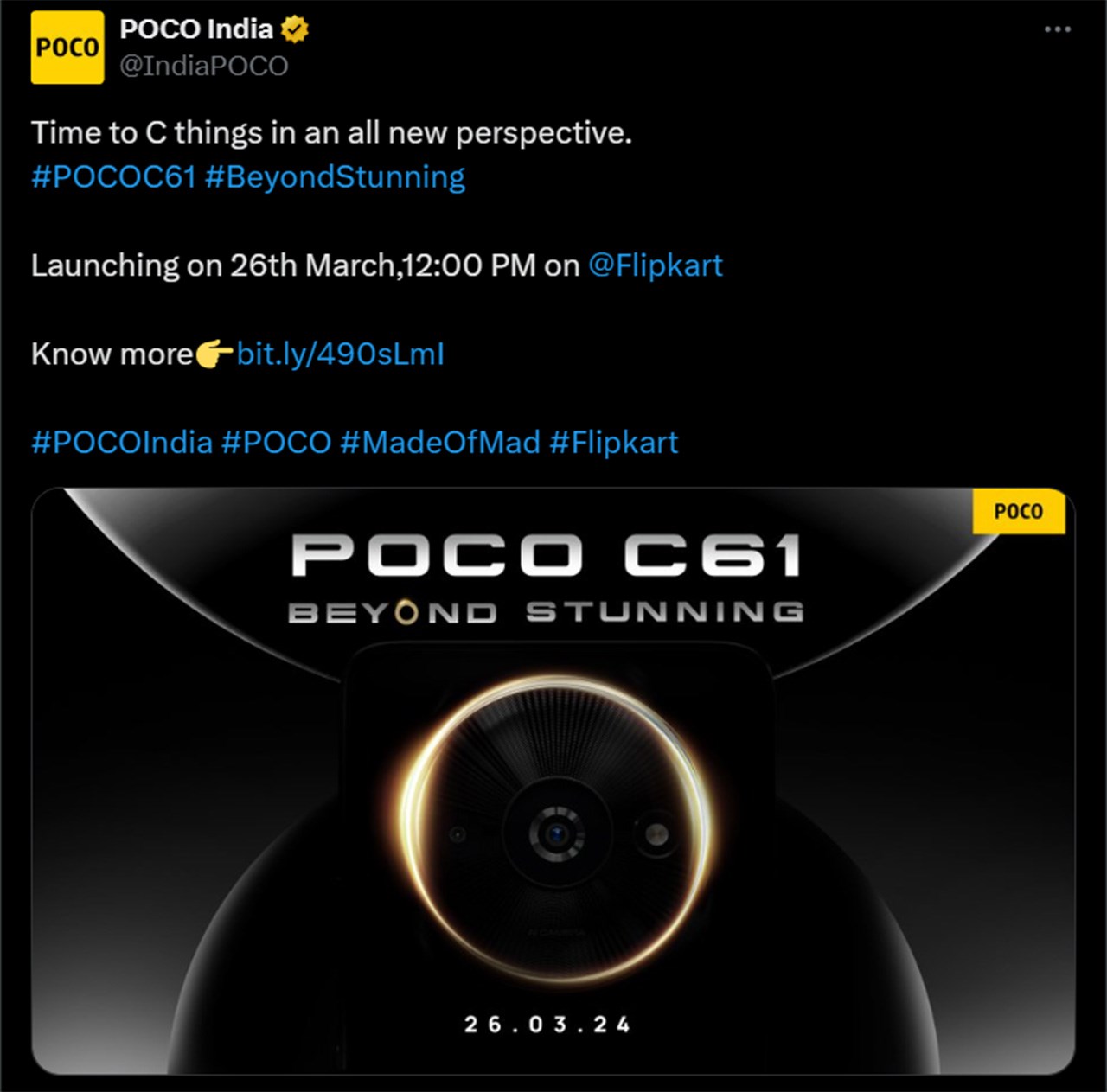 Bài đăng của POCO Ấn Độ trên X/Twitter về thời gian ra mắt POCO C61
