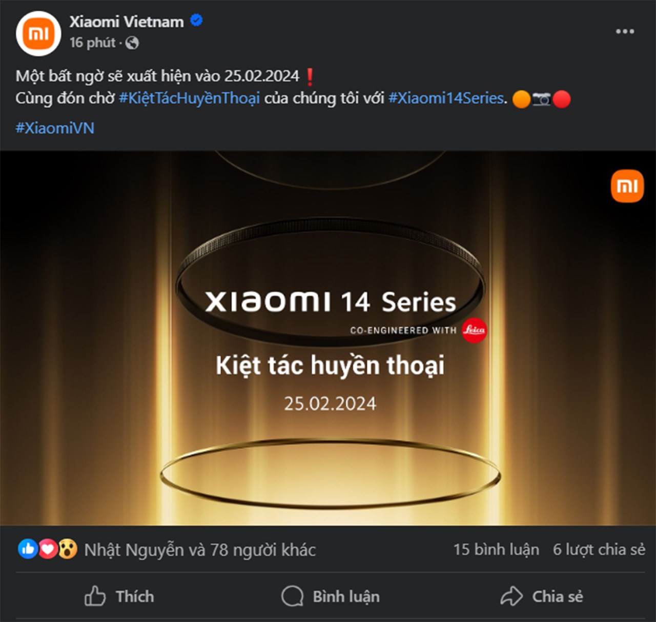 Bài đăng trên Facebook của Xiaomi Việt Nam