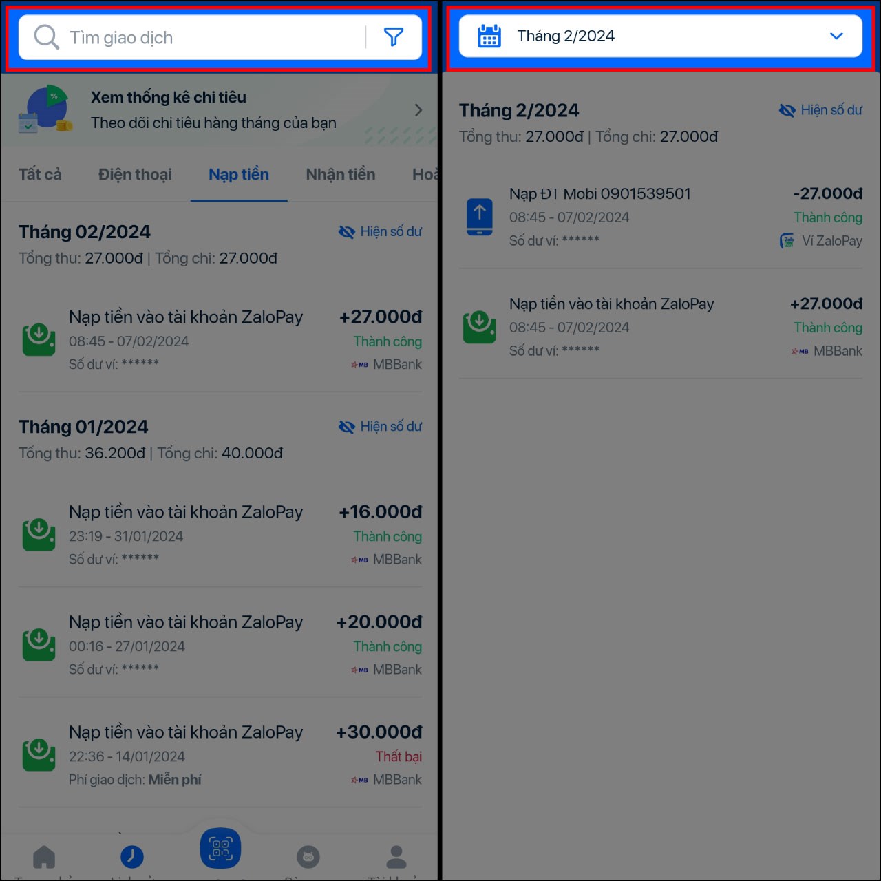 Cách xem lịch sử giao dịch trên ví ZaloPay