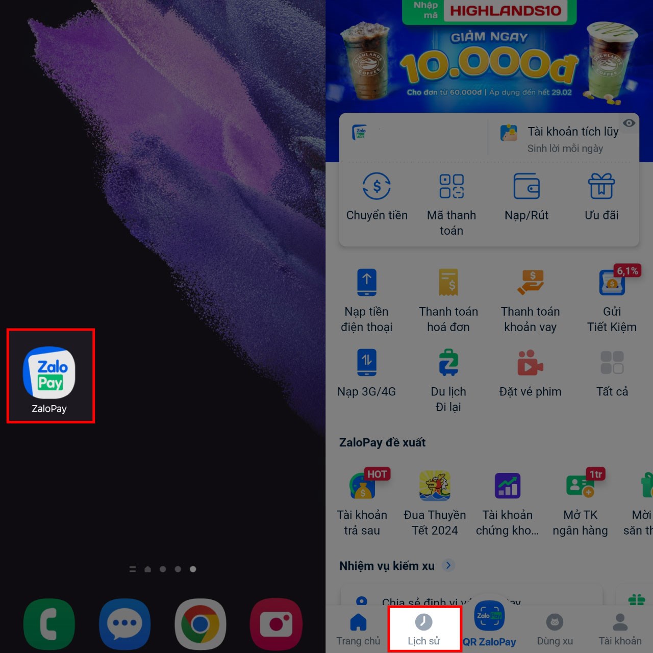 Cách xem lịch sử giao dịch trên ví ZaloPay