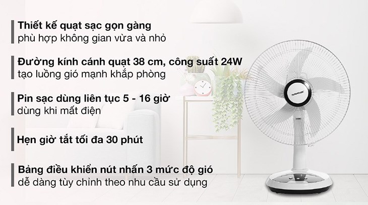 Quạt sạc điện Sunhouse SHD7223 giúp làm khô quần áo khi trời không có nắng