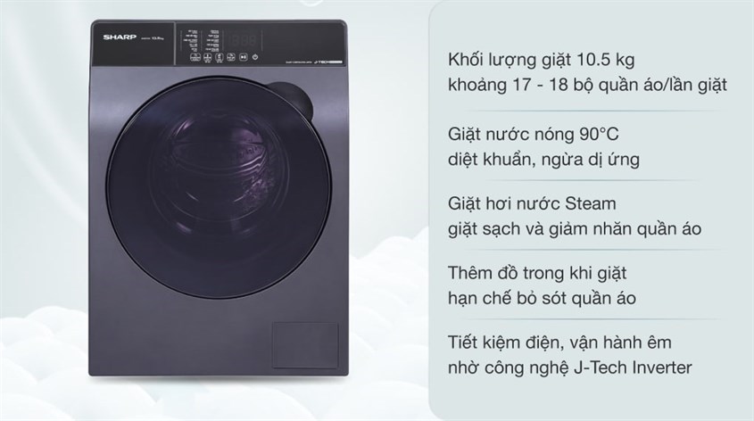 Máy giặt Sharp Inverter 10.5 Kg ES-FK1054SV-G có thiết kế độc đáo
