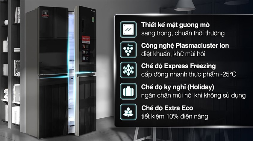 Tủ lạnh Sharp Inverter 401 lít Multi Door SJ-FXP480VG-BK có thiết kế sang trọng cùng tính năng đa dạng