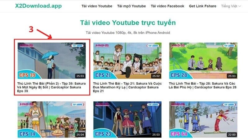 Chọn vào video mình muốn tải về