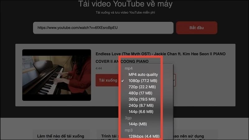 Chất lượng video YouTube khi tải về chiếm mức dung lượng khác nhau