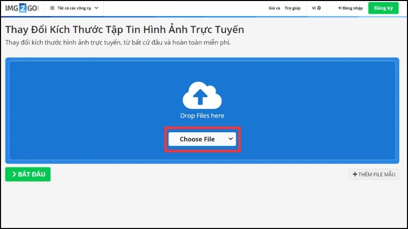 Truy cập vào trang web img2go.com và tải lên hình ảnh cần resize