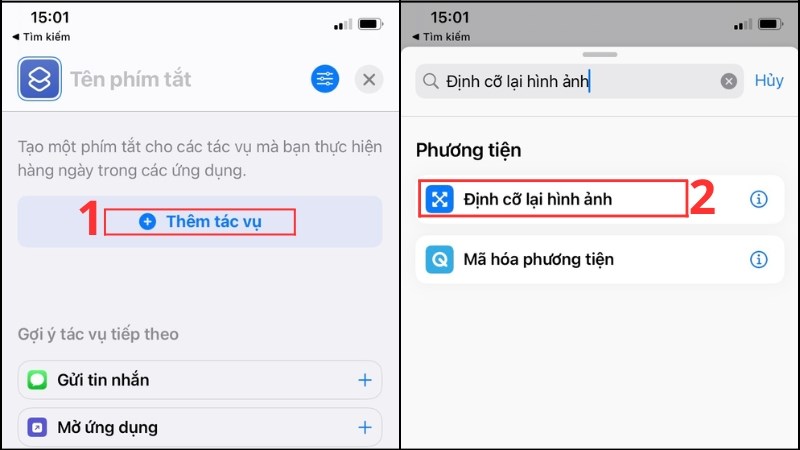 Thêm tác vụ > Định cỡ lại hình ảnh