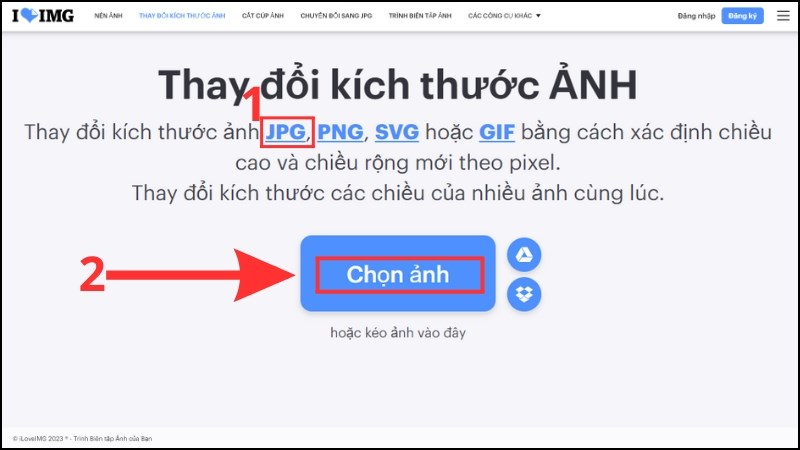 Tuỳ chọn định dạng file ảnh mà bạn đang lưu trên máy và muốn thay đổi kích thước ảnh