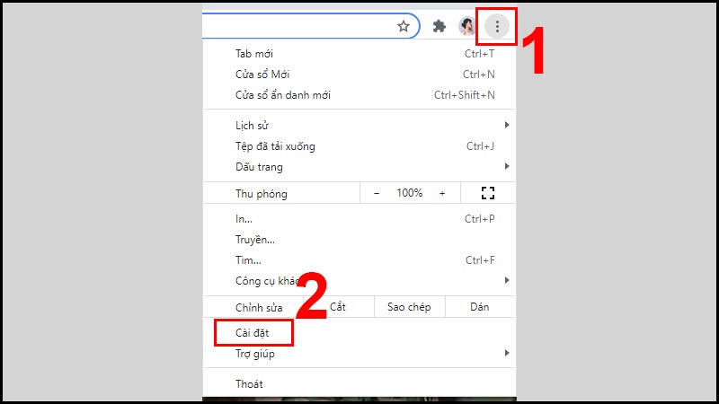 Mở Google Chrome  Chọn biểu tượng 3 chấm dọc  Chọn Cài đặt 