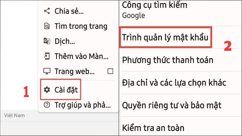 Nhấn vào biểu tượng Cài đặt  Trình quản lý mật khẩu