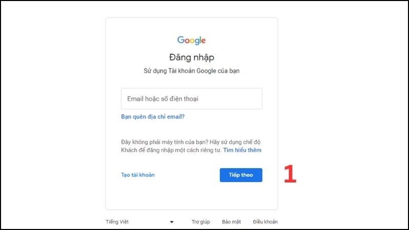 Vào trang đăng nhập tài khoản Gmail