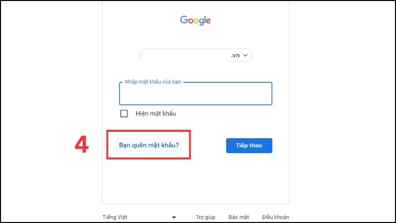 Nhấn vào Quên mật khẩu