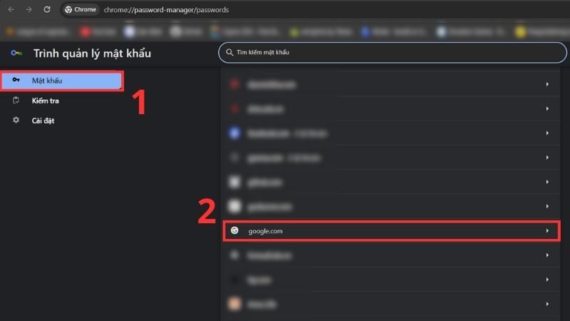 Chọn google.com để xem mật khẩu