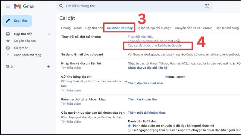 Chọn Các cài đặt khác cho tài khoản Google