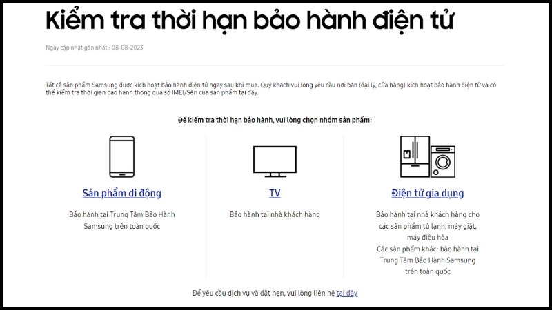 Kiểm tra thời gian bảo hành Thông qua Website của Samsung