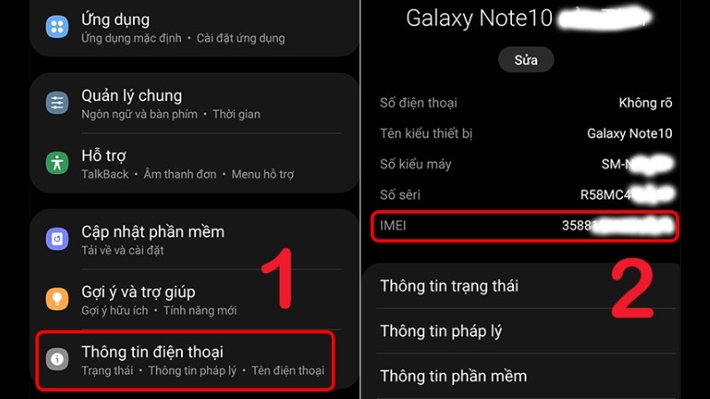 Kiểm tra thông tin IMEI từ phần cài đặt