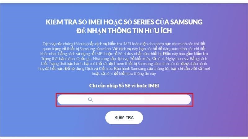 Nhập số IMEI thiết bị vào ô trống