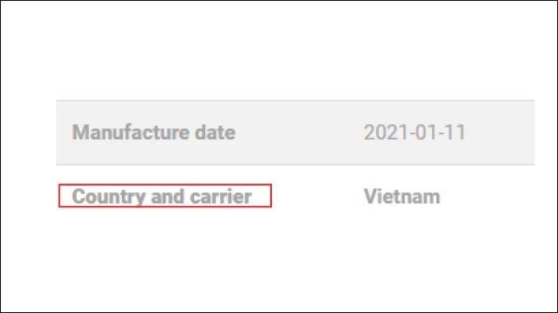 Xem nơi sản xuất tại mục Country and carrier