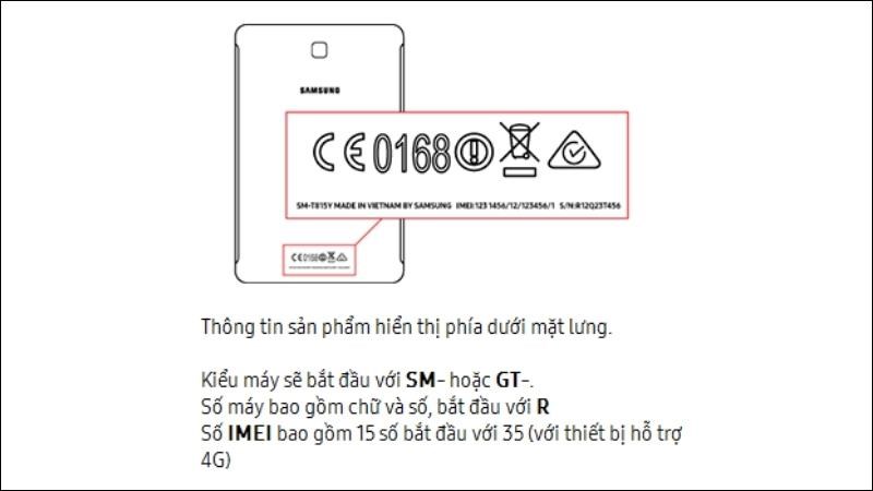 Mã code thông tin máy tính bảng nằm phía sau mặt lưng sản phẩm