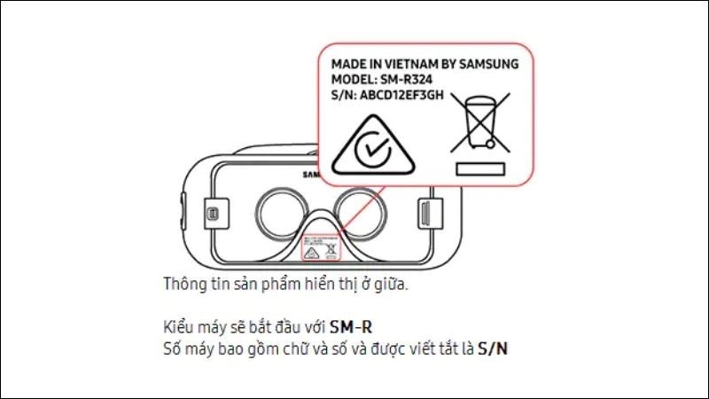 Các thông tin về Gear VR nằm ở giữa mặt trước sản phẩm