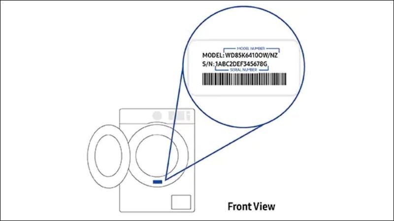 Đối với máy giặt cửa trước, thông tin sẽ hiển thị phía trước sản phẩm