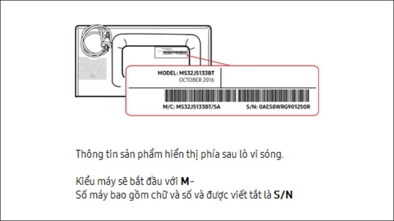 Các thông tin của lò vi sóng, được thể hiện ngay sau thiết bị