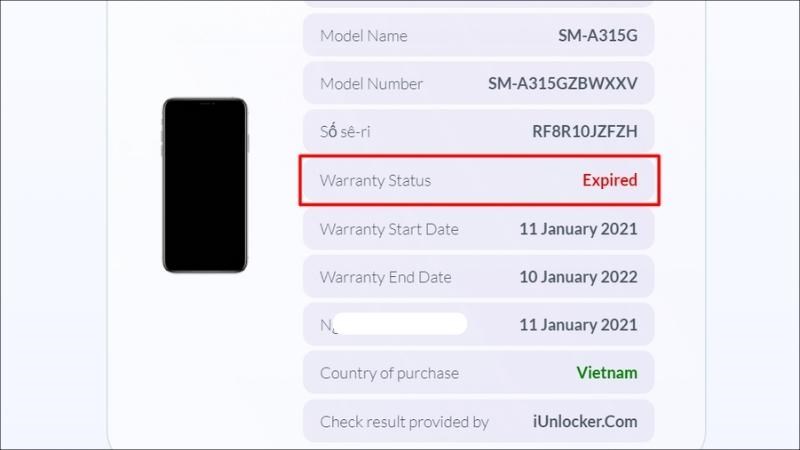 Warranty Status sẽ hiển thị thời gian bảo hành thiết bị bạn