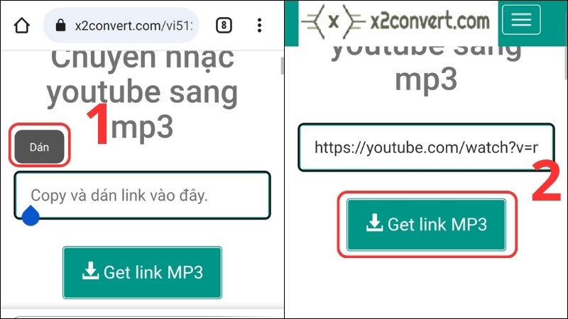 Dán link video và chọn Get link MP3