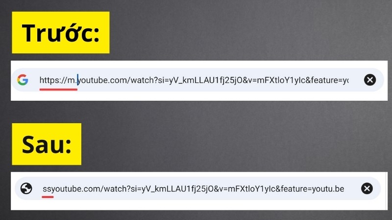 Thay đổi link video YouTube thành dạng ssyoutube.com/abcdy 