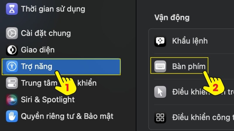 Chọn Trợ năng (Accessibility) > Chọn Bàn phím (Keyboard)