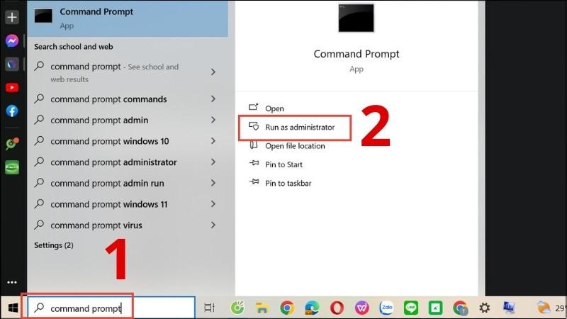 Vào Start  Nhập command prompt  Chọn Run as administrator