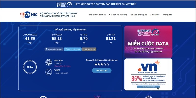 Kết quả đo được bằng SpeedTest.vn