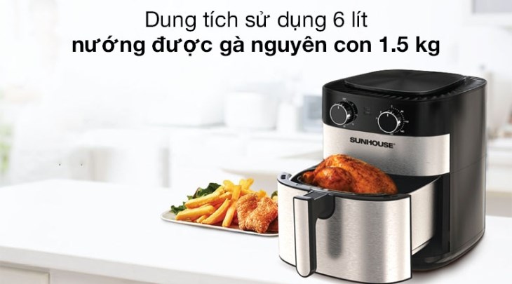 Nồi chiên không dầu Sunhouse SHD4026 6 lít phù hợp với gia đình 5 - 6 thành viên