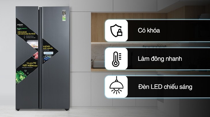 Tủ lạnh Aqua Inverter 646 lít AQR-S682XA(SLB) sở hữu kiểu dáng Side by side hiện đại, sang trọng