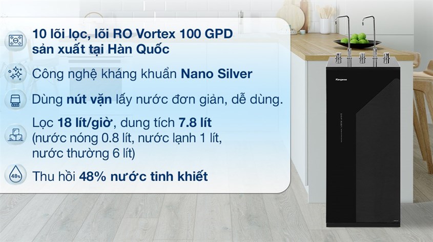 Máy lọc nước RO nóng nguội lạnh Kangaroo KG10A17 10 lõi được trang bị công nghệ lọc RO