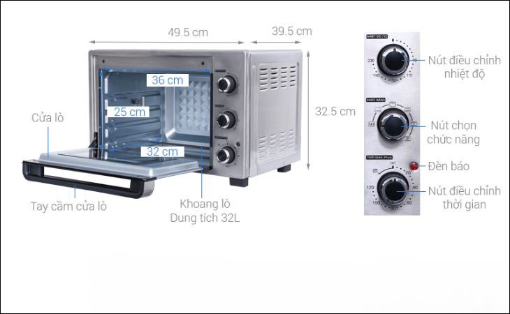 Kích thước lò nướng Sharp EO-A323RCSV-ST 32 lít 