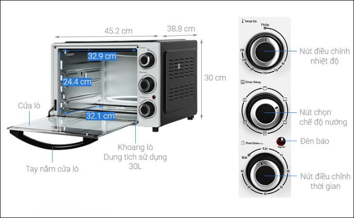Kích thước lò nướng Galanz KWS1530LQ-D2 30 lít 