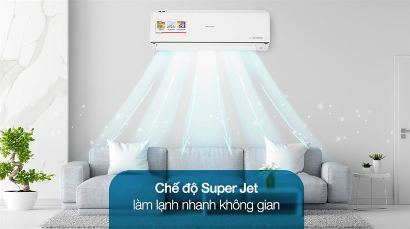 Máy lạnh Sharp Inverter 1 HP AH-X10ZEW với công nghệ làm lạnh nhanh Super Jet giúp giảm nhiệt độ phòng nhanh chóng