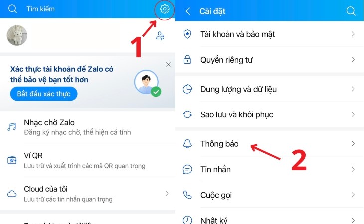 Vào mục Cài đặt và chọn Thông báo