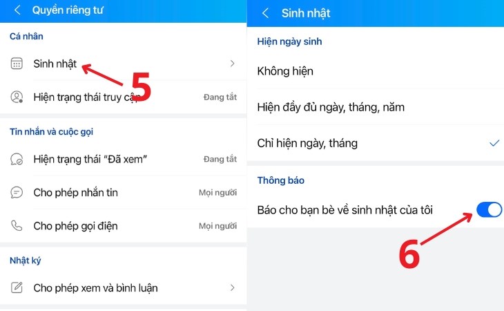 Bước cuối cùng, bạn gạt nút tắt thông báo sinh nhật của mình cho bạn bè trong mục Sinh nhật