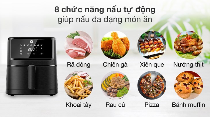 Nồi chiên không dầu Mishio MK-284 5.5 lít được tích hợp 8 chức năng nấu tự động giúp bạn nấu ăn dễ dàng, tiết kiệm thời gian