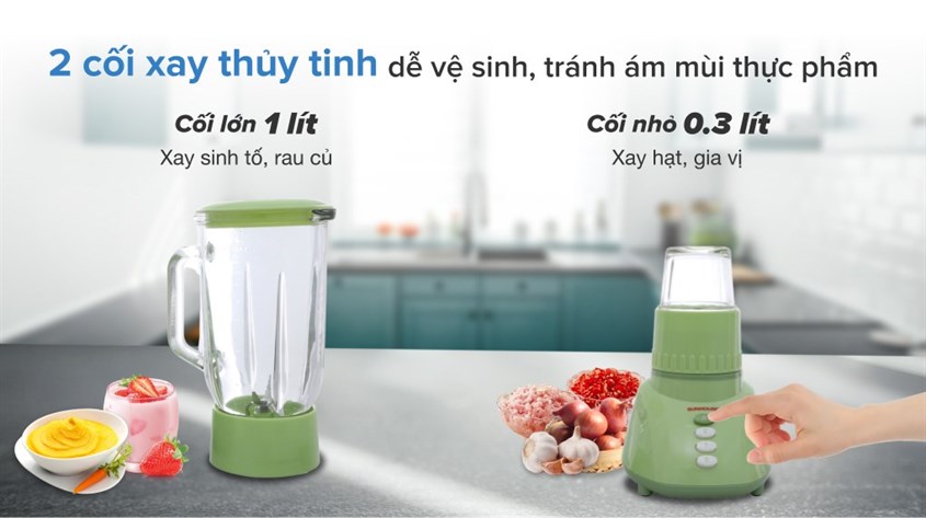 Máy xay sinh tố đa năng Sunhouse SHD 5112 có 2 cối xay thủy tinh phù hợp cho nhiều nhu cầu