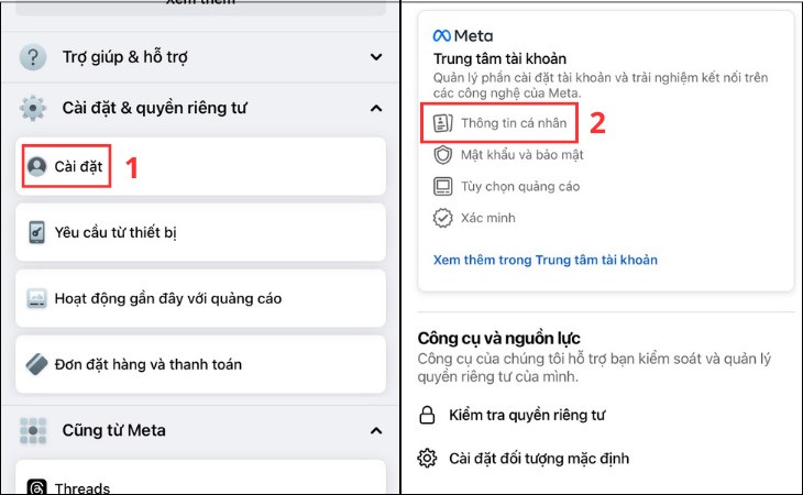 Chọn mục Cài đặt ở phần Cài đặt & quyền riêng tư là những bước đầu trong các thao tác chỉnh ngày sinh